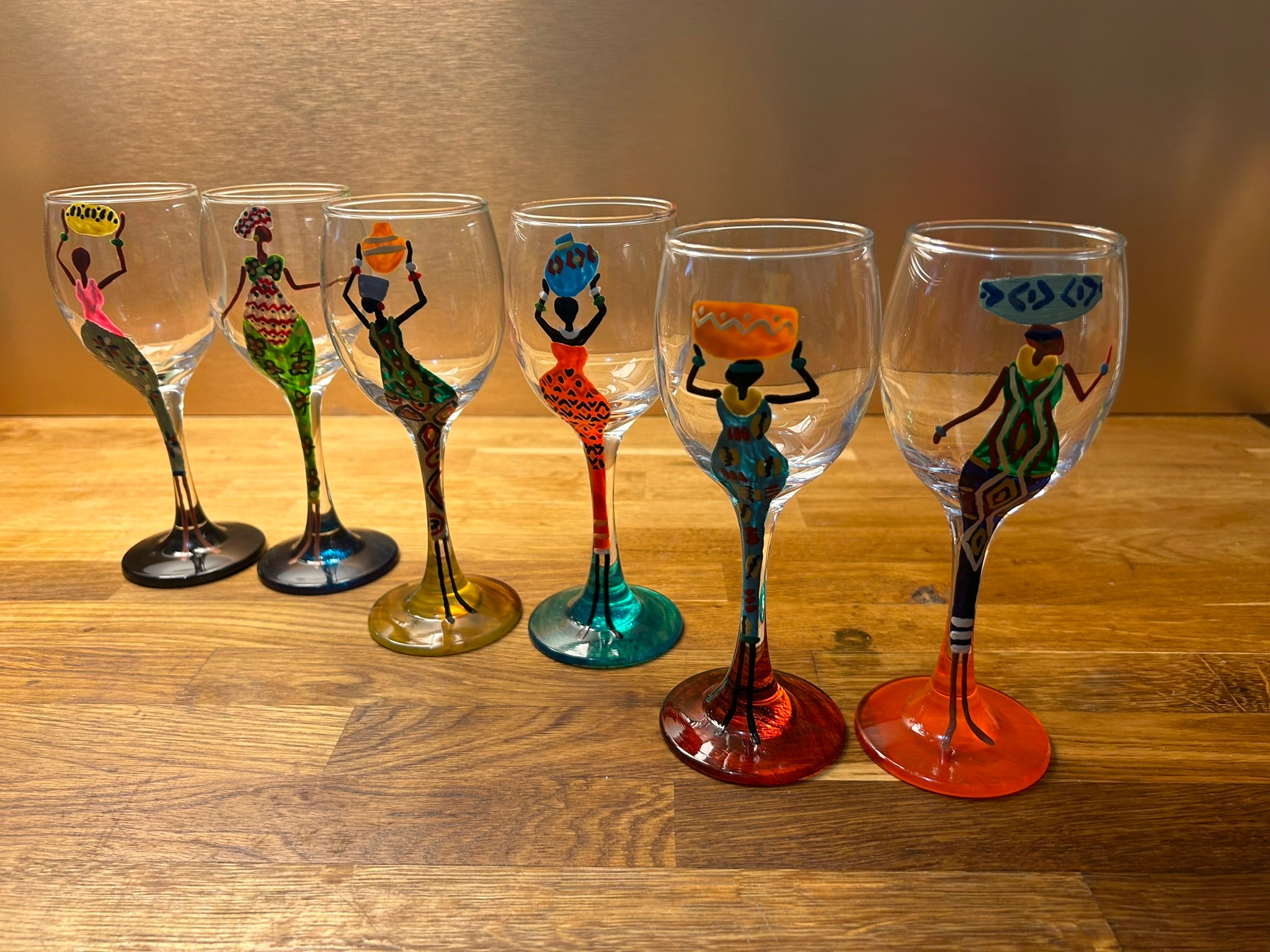 Exception - Lot de 6 verres à vin peints à la main