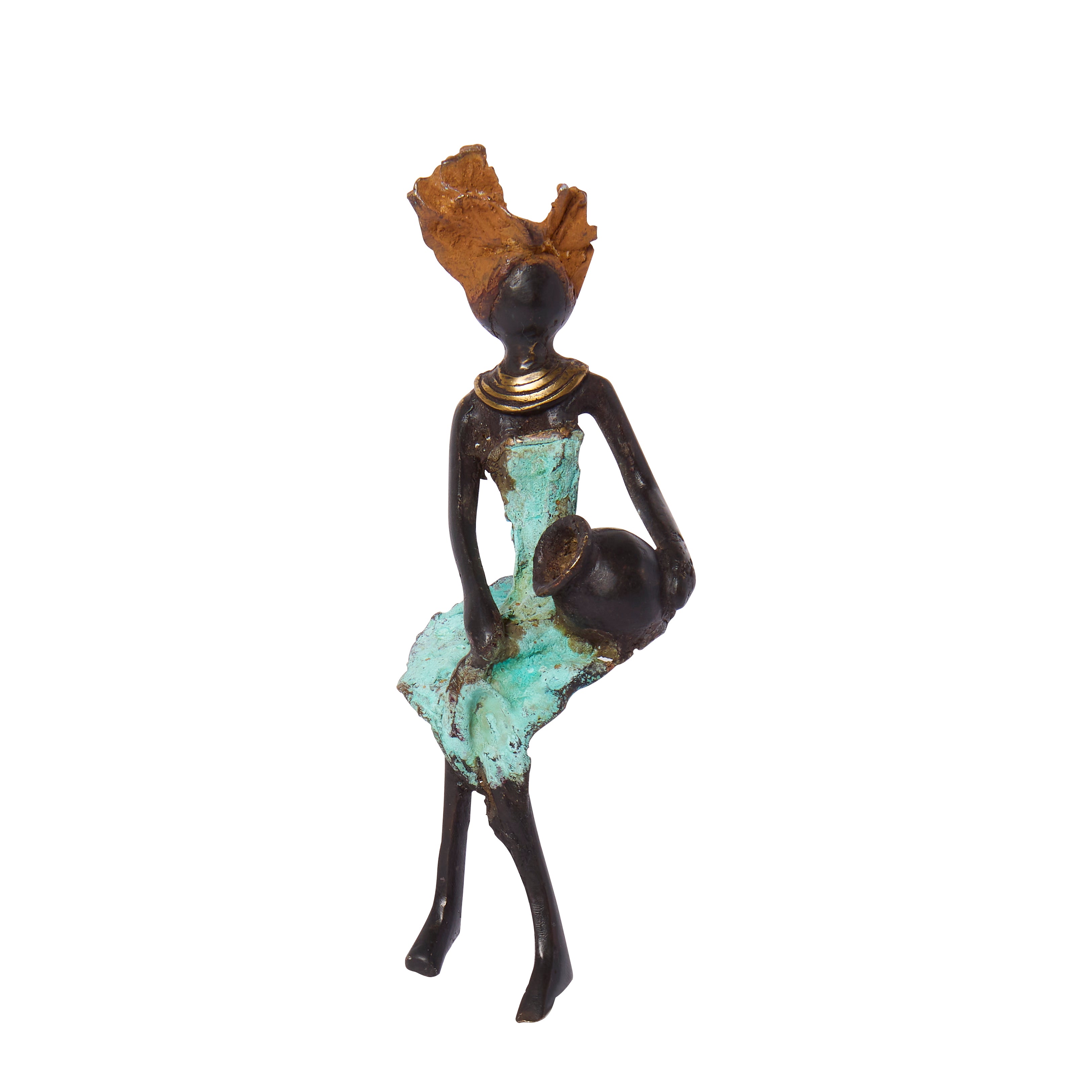 Statuette bronze femme assise jarre